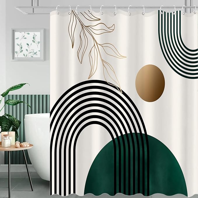 Aipon Green Mid Century Shower Curtain for Bathroom Abstract Boho Shower Curtain Modern Fabric Waterproof Bathroom Curtains (72'' × 72'', Green)