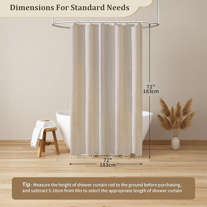 36" x 72" Stall Shower Curtain Linen Boho Shower Curtain Rustic Striped French Country Shabby Chic Shower Curtains for RV and Hotel, Beige