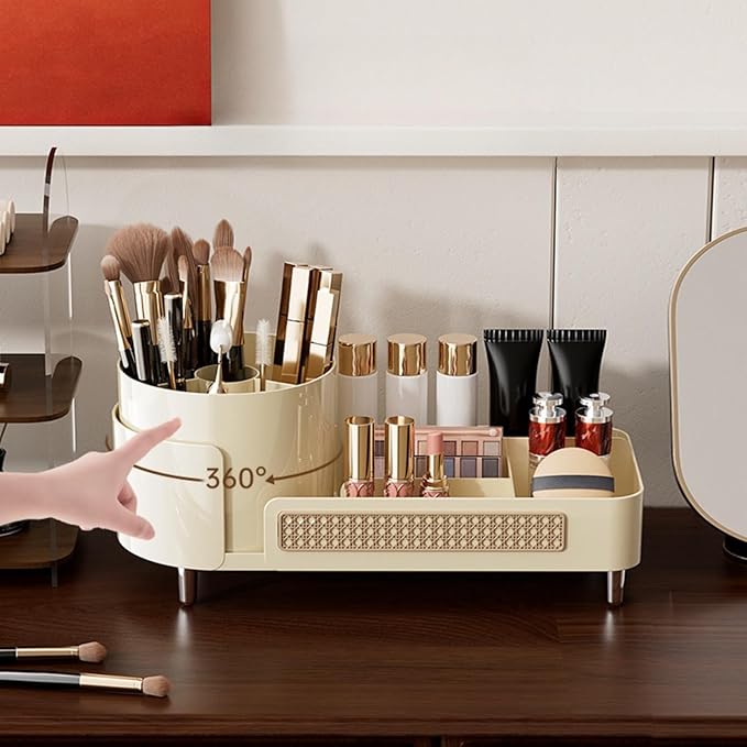 Roating Makeup Caddy Organizer for Vanity, Large Capacity Cosmetic Display Case, Clear Acrylic Countertop Beauty Storage Holder for Skincare, Brush Eyeliner Lipstick, Counter Table, Cream