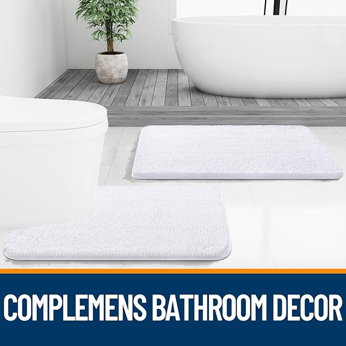 OLANLY Bathroom Rugs 40x32, Extra Soft Absorbent Chenille Bath Rugs, Rubber Backing Quick Dry, Machine Washable Bath Mats for Bathroom Floor, Tub and Shower, Home Decor Accessories, White