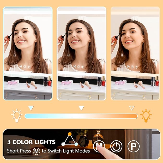 Ratsamee 23"x18" Black Vanity Mirror with Lights, Led Makeup Mirror, Lighted Makeup Mirror with 3 Color Dimmable Lights, Smart Touch Screen Control, Aluminum Metal Frame,USB Charging Port