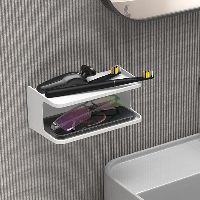 MAGICLULU Wall Mounted Bathroom Shelf Organizer Rack, Double-Layer Floating Corner Shelf White, Space-Saving Storage for Bathroom and Bedroom Bedside Use