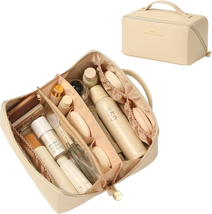 Omeily Travel Makeup Bag Toiletry Bag for Women Large Cosmetic Travel Bag Makeup Storage Box Skincare Organizer Vanity Organizer Bag Multi-Function Makeup Organizer with Compartments Travel essentials