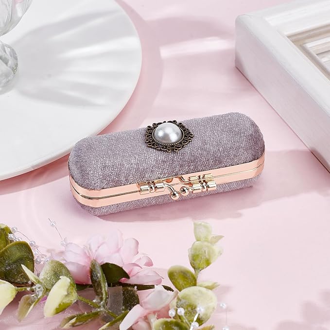 NICENEEDED Vintage Lipstick Case with Mirror, Retro Velvet Lip stick Storage Cases Lip Balm Organizer Holder, Mini Portable Jewelry Container Pearl Decoration Cosmetic Box