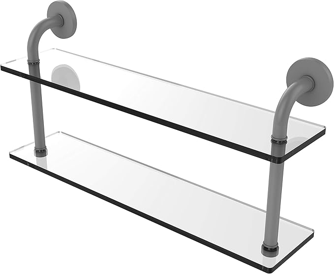 Allied Brass RM-2-22 Remi Collection 22 Inch Two Tiered Glass Shelf, Matte Gray