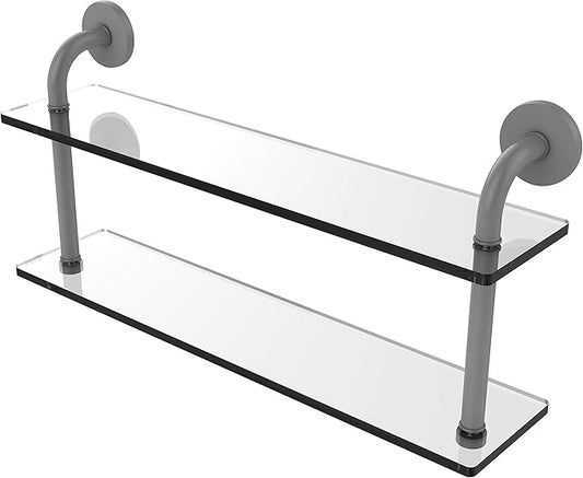 Allied Brass RM-2-22 Remi Collection 22 Inch Two Tiered Glass Shelf, Matte Gray