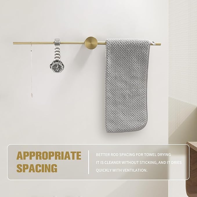 Adjustable Bath Towel Bar Single Bars Towel Rack Rod Wall Mounted SUS304 Stainless Steel Bathroom Towel Holder Toilet Kitchen Towel Shelf Single Layer Modern (Brushed Gold(720mm))