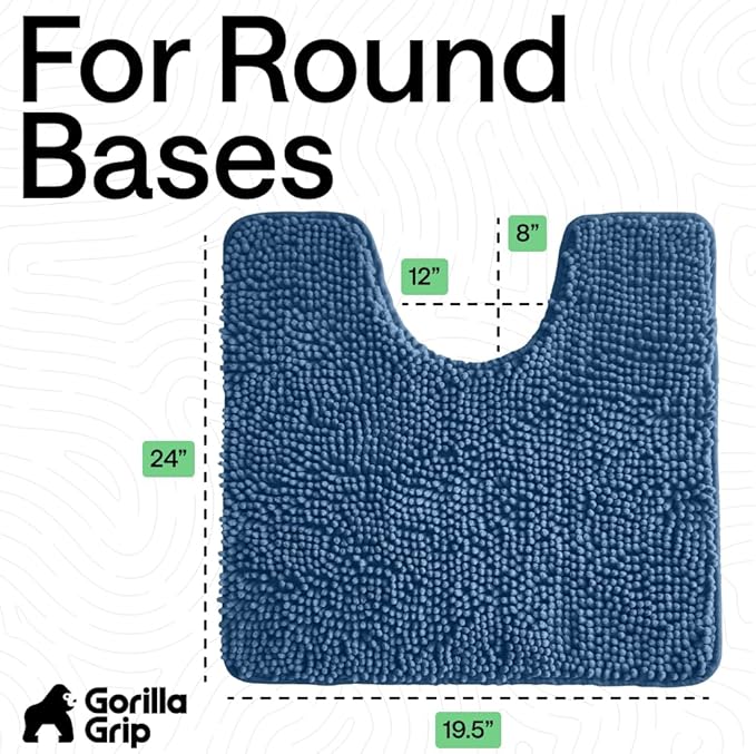GORILLA GRIP Plush Absorbent Shaggy Chenille Bath Rug Mat for Oval Toilet Base with Rubber Backing, Machine Washable Rugs, Soft Microfiber Contour Mats for Toilets, Quick Dry, Bathroom Decor, Blue