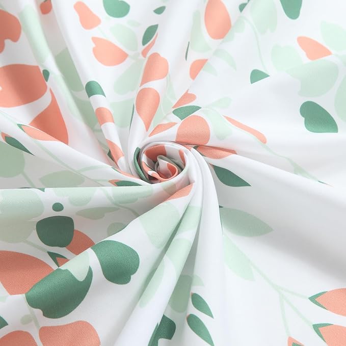 90 Inch Fabric Shower Curtain, Extra Long Orange and Sage Green Floral Shower Curtains for Bathroom, Waterproof Bathroom Curtains, 72" W x 90" H