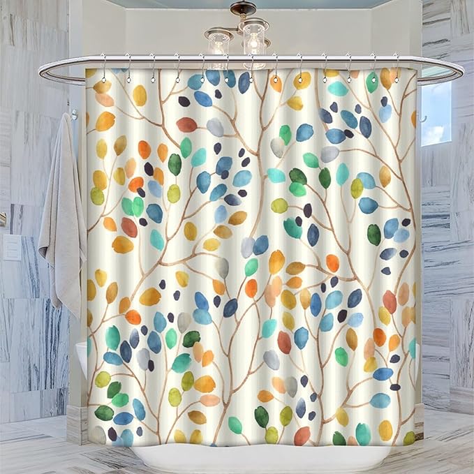 Boho Floral Shower Curtain, Spring Colorful Botanical Flower Leaves Bohemian Fabric Shower Curtain Set with 12 Hooks, Bathroom Bathtub Decor Cloth Curtain 72x84 Inches(183x214cm), Style-11