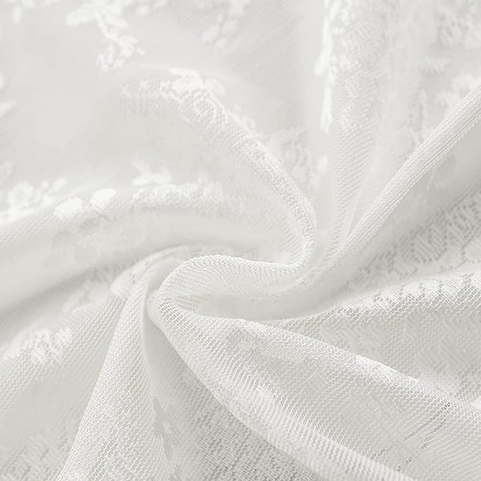 YJ YANJUN White Stall 36x72 Shower Curtain with Victoria Lace Narrow Attached Valance and Vintage Floral Small Sheer Shower Curtain for Bathroom or RV, Trend Fancy, White