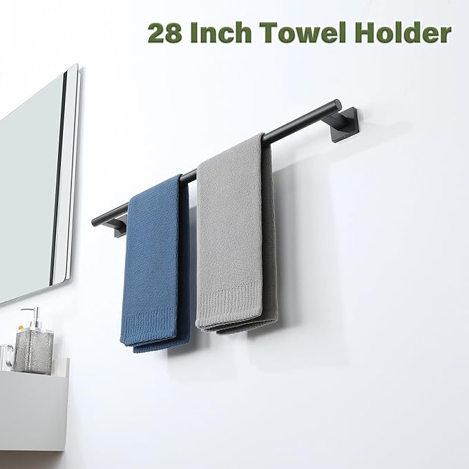 Alise Bathroom Towel Bar, 28 Inch Towel Racks for Bathroom, SUS304 Stainless Steel Hand Towel Holder Heavy Duty Towel Rack Wall Mounted Matte Black Towel Bar