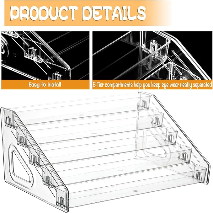 2 Pack 5 Tier Sunglass Organizer Stand, Versatile Clear Acrylic Sunglass Holder Display Stand Sunglass Storage Tray for Highlighting Glasses Makeup Nail Polish Graded Cards
