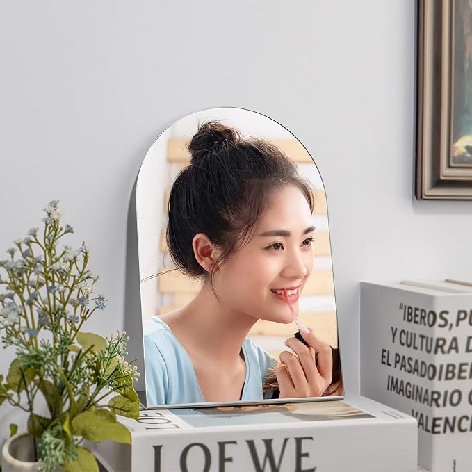 Table Mirror for Desk Vanity Mirrors Makeup Organizer Mirror Unbreakable Mirrors Travel Makeup Mirrorss, Portable Countertop Mirro Bathroom Shaving Make Up Mirro for Counter, Bedroom, Bathroom, Dorm