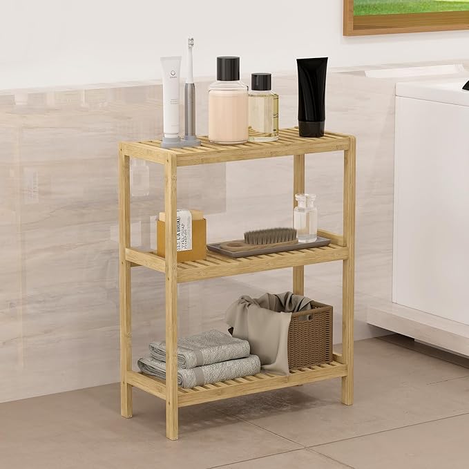 AIIT 3-Tier Bamboo Bathroom Shelf - 26" H Storage Shelves, Narrow Stand Rack Shelving Unit for Living Room Bedroom Kitchen, Nature