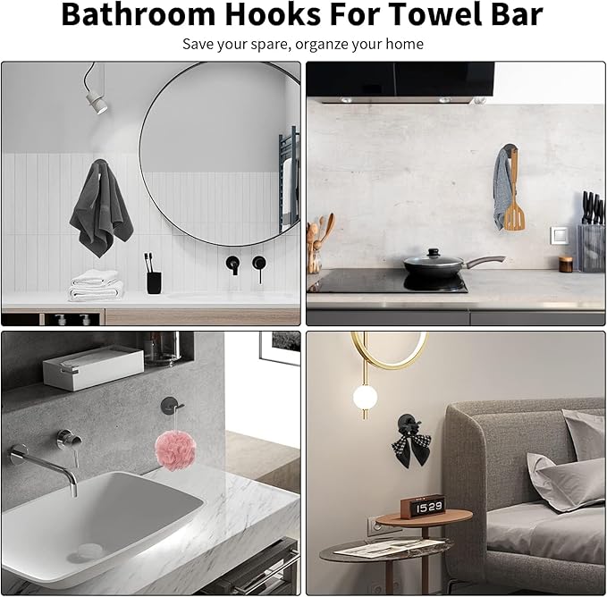 Newfun 8-Pieces 24 Inch Matte Black Bathroom Hardware Set, Bathroom Accessory Set, Includes 24" Adjustable Bath Towel Bar, Towel Rings Wall Mounted, Toilet Paper Holder, Robe Towel Hooks