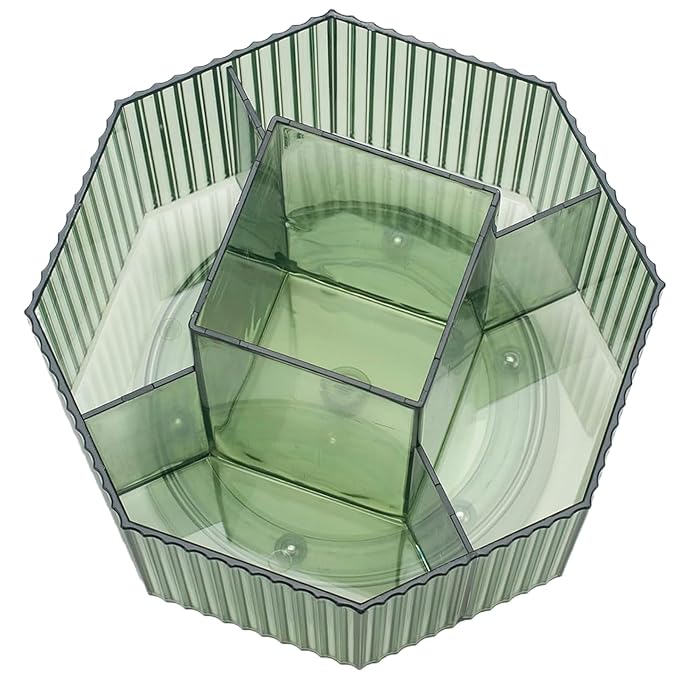 Makeup Brush Holder 360?? Rotating Make Up Brush Organizer 5 Slots Clear Cosmetic Brush Holder Storage Large Capacity Stationary Organizer for Vanity Bathroom Countertop Desktop Green