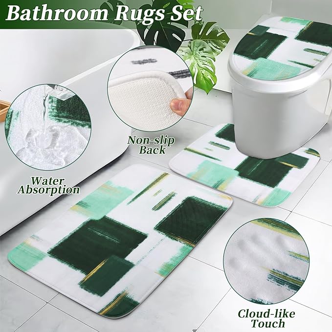 XLHOMO Bathroom Accessories Set - 26PCS Dark Green Bathroom Set, Bathroom Accessory Set with Shower Curtain and Rugs and Bathtub Mats for Home