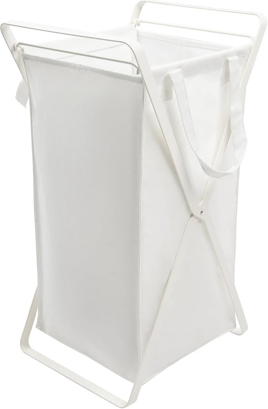Yamazaki Home Tower Laundry Hamper Clothes Basket With Cotton Liner - Small, 25.2" - Steel + Cotton - 12 Gallons, 45 Liters