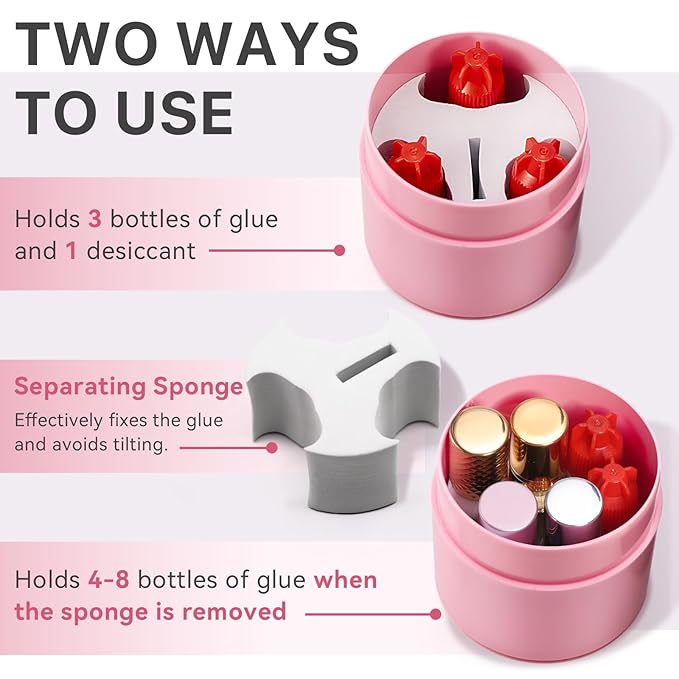 Pretty memory Eyelash Glue Storage Container with Thermometer, Lash Glue Holder Eyelash Extensions Adhesive Jar Stand Sealed Lash Extension Supplies, Pink
