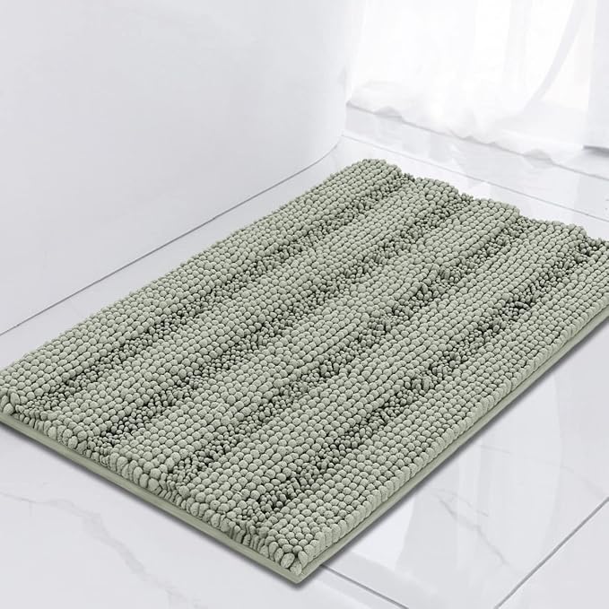 Turquoize Luxury Chenille Bath Rug for Bathroom Rugs Extra Absorbent Bath Mat Non Slip Microfiber Shower Rug for Bathroom Microfiber Shaggy Carpet Rug Size, 17"x 24", Sage