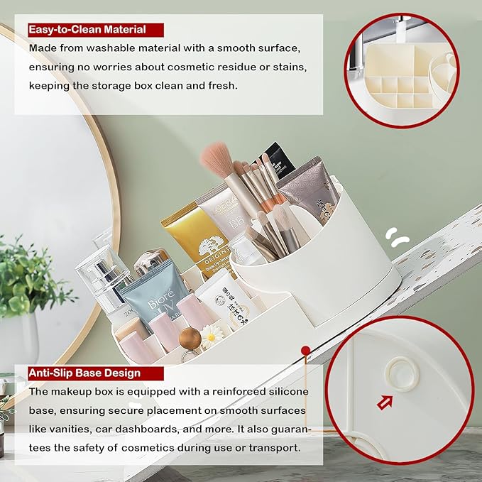 Makeup Organizer Countertop with Rotating Brush Holder for Vanity, Bathroom, Dresser Cosmetic Makeup Storage Organizer Multifunctional?€?
