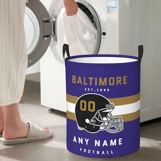 Custom Baltimore Laundry Hamper - Personalized Football Style Laundry Basket - Customized Name And Number - Dirty Clothes Hamper Waterproof Large Capacity Hamper for Bedroom Bathroom Living Room