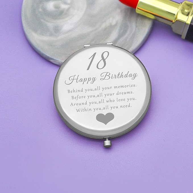 18th Birthday Gift for 18 Years Old Girls, Happy 18th Birthday Gift for Sister Niece Daughter Bestie, Folding Makeup Mirror for Her, Present Idea for Girls Turning 18 Years Old, 18th Bday Gift for Her