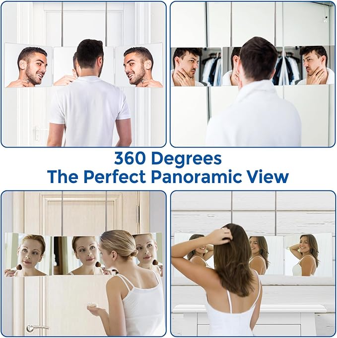 Wentoma 360° Viewing Mirror for Hair Cutting and Styling, Adjustable Height Mirror for Grooming, Makeup and Shaving, Clear HD Glass, Portable for Bathroom or Travel (White)