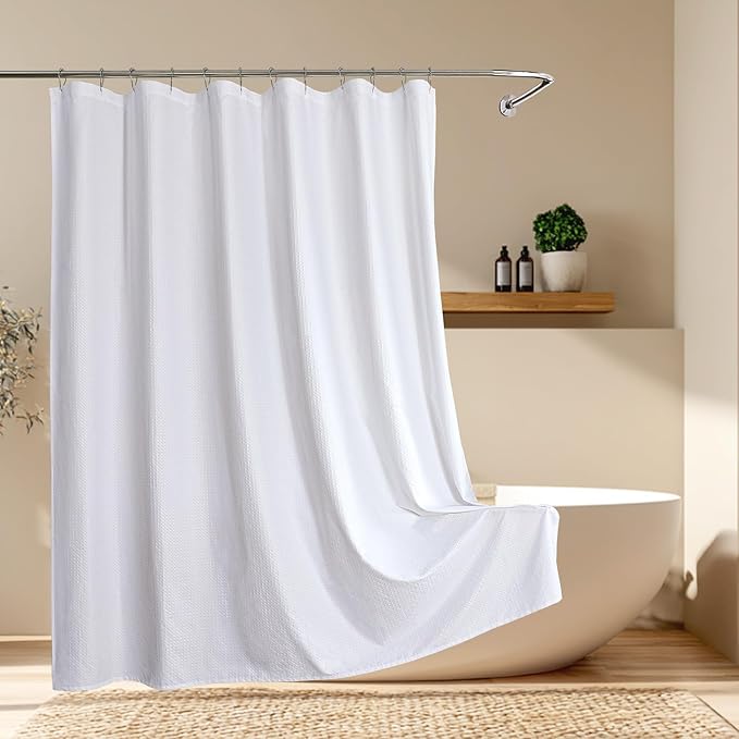 Aiyufeng White Shower Curtains for Bathroom，Dot Like Embossed Textured Waterproof Fabric Shower Curtain，Hotel Luxury Quality & Soft Cloth，Machine Washable，72Wx78L