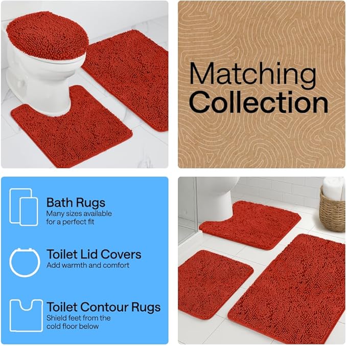 GORILLA GRIP Bath Rug Mat 30x20, Thick Soft Absorbent Chenille, Quick Dry Microfiber Mats, Rubber Backing Washable Shower Floor Rugs, US Designed Bathroom Bathmat Accessories, Decor, Sunset Orange
