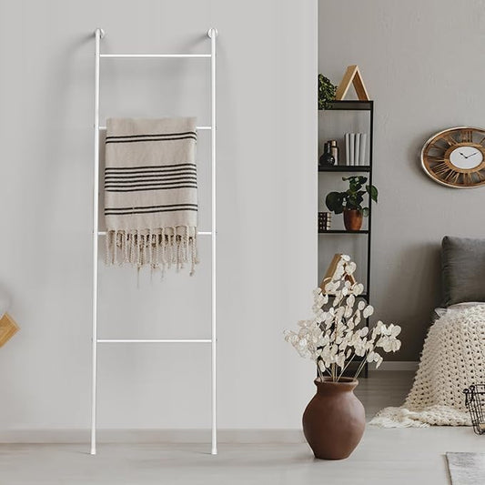 Blanket Ladder Decorative Towel Rack Holder for Bathroom, Wall Leaning Metal Drying Quilt Stand for Living Room Bedroom Farmhouse Home Decor, for Women Mom Mother Her Wife - White