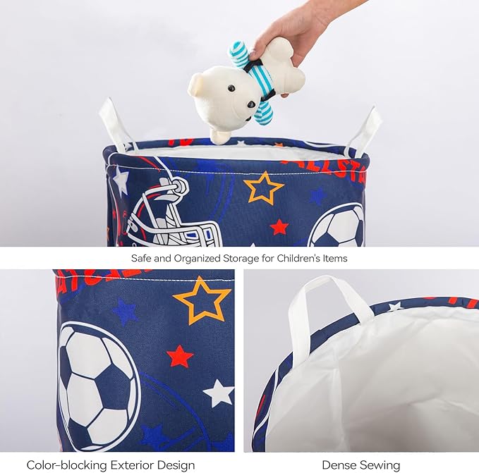 Laundry Basket Foldable With Handles Tote Bag Waterproof Oxford Cloth Funny Laundry Hamper Clothes Storage Bucket Toy Organizer 43L For Bathroom/Laundry/Bedroom (Sports, 43L)