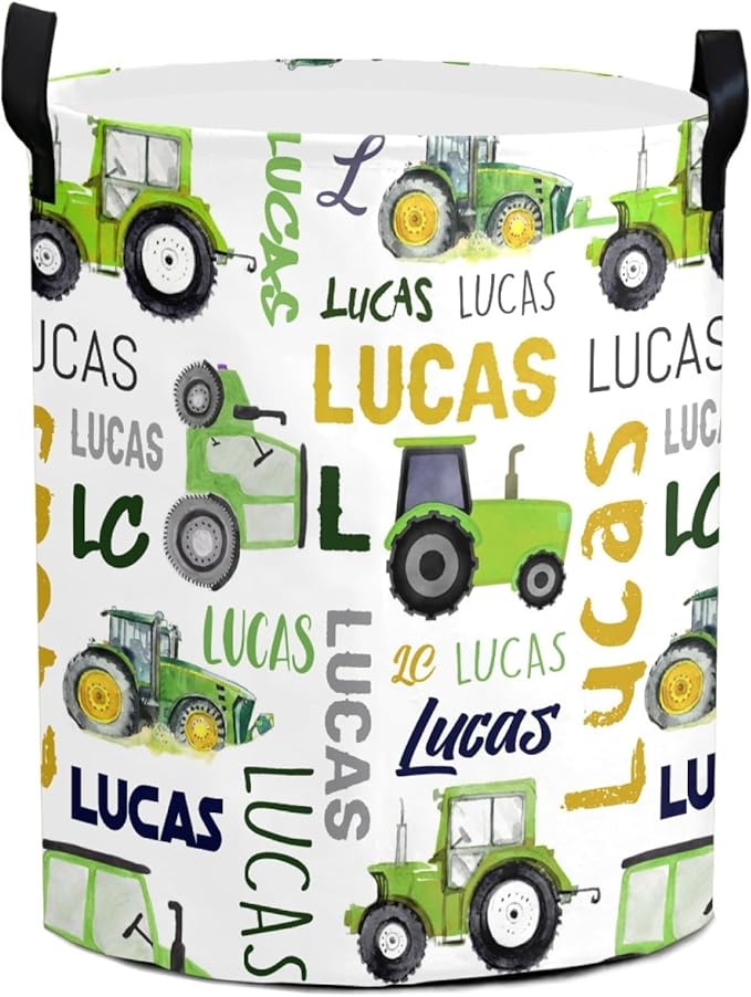 Truck Custom Name Laundry Hamper, Personalized Dirty Clothes Hamper Storage Basket with Name for Bathroom Bedrooms, Customized Name Circular Hamper with Handles for Baby Boys Girls Men Women