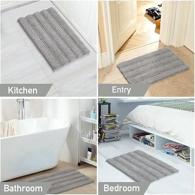 Turquoize Chenille Shaggy Non Slip Bath Mat for Bath - 17 x 24" Dove Bath Rug Extra Soft & Absorbent Area Rug, 17"x 24", Dove