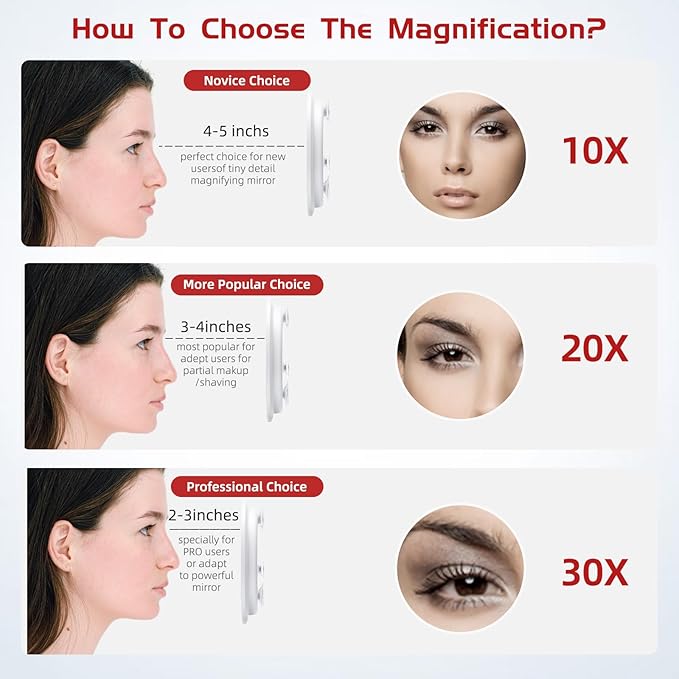 10X Magnifying Mirror with 3 Suction Cups - 6'' Stick on Makeup Magnification 10X Travel Magnified Mirror Portable Handheld Magnification and Tweezers Set for Travel, Makeup, Bathroom
