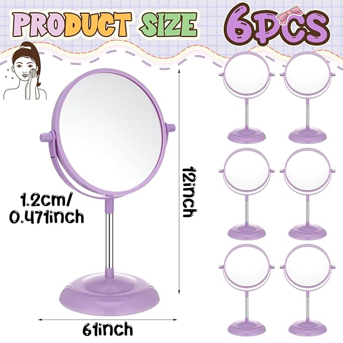 DoubleFill 6 Pcs Spa Party Mirrors Gifts Sleepover Party Favors Make up Table Mirror for Women Girls Mothers Day Accessory Sleepover Supplies Bridesmaid Gifts Slumber Birthday Favors(Purple)