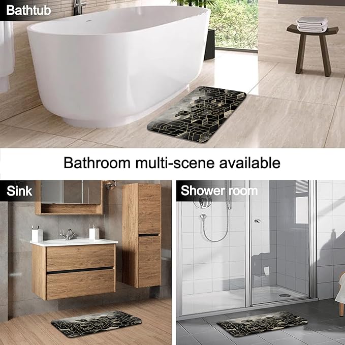 Lnond 4Pcs Bathroom Sets with Shower Curtain and Rugs, Black Bathroom Shower Curtain Sets, Black Gradient Modern Bathroom Decor Sets with Rugs and Accessories