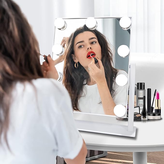 Makeup Vanity Mirror with Lights LED Makeup Mirror Detachable 10X Magnification, Hollywood Make Up Mirror with Lighting, Smart Touch, Rechargeable,360° Rotation, White 13.77"x 11.81"