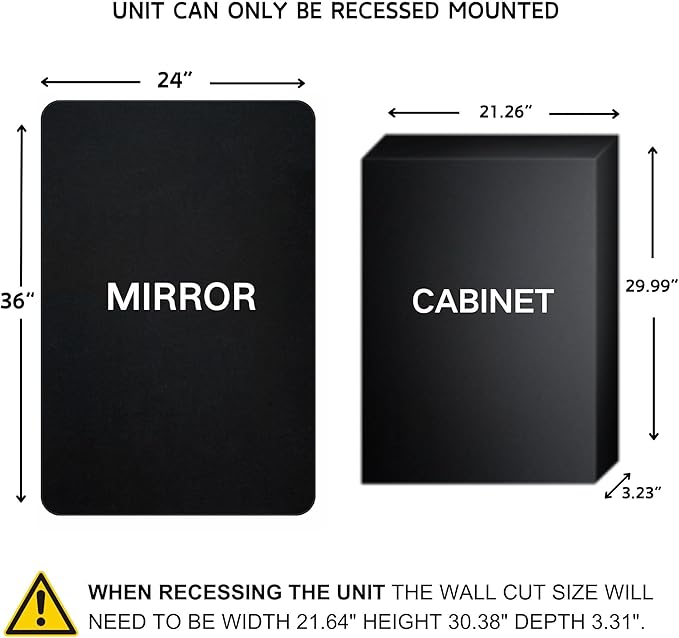 Matt Black Rectangle Recessed Bathroom Medicine Cabinet with Mirror Stainless Steel Metal Framed Rounded Rectangular Bathroom Cabinet with Mirror 24x36''