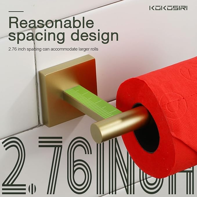 KOKOSIRI 20-Inch Bathroom Shelves Glass Floating Shelf Toilet Roll Holder Toilet Paper Holder Stainless Steel Brushed Gold B1105BG-L20+B2005BG