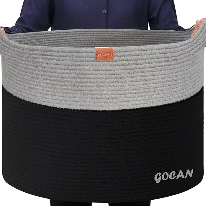 GOCAN Extra Large Storage Laundry Basket 22" X 22"X 14" Cotton Rope Woven Basket for Blanket Basket with Handles for Living Room Toys Storage XXXL