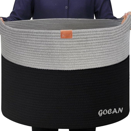 GOCAN Extra Large Storage Laundry Basket 22" X 22"X 14" Cotton Rope Woven Basket for Blanket Basket with Handles for Living Room Toys Storage XXXL
