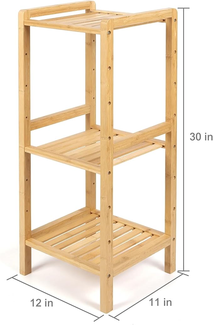 30-inch Three Tier Free-Standing Bathroom Shelf, Bamboo, Adult