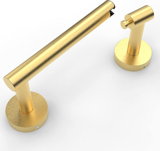 Ruacq Toilet Paper Holder Brushed Gold Double Post Pivoting Round Tissue Holders Roll Holder Hangers Toilet Paper Holders SUS 304 Stainless Steel Modern Wall Mounted