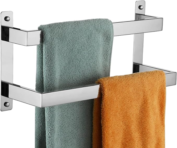 KOKOSIRI Towel Bars Hand Towel Holders 16 Inches Chrome Bathroom 2-Tiers Ladder Towel Rails Wall Mounted Towels Shelves Rack Polished Stainless Steel, B5008CH-L16