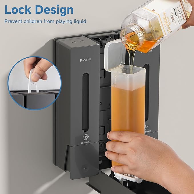 Shampoo and Conditioner Dispenser - Shower Soap Dispenser Wall Mounted No Drill - Shampoo Conditioner Body Wash Dispenser 3 Chamber - Easy Install for Bathroom Hotel Gungrey 1200ml