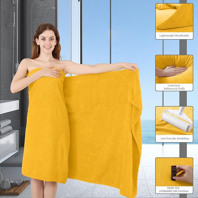 Extra Large Bath Towel Set of 4 (35"x70"),Oversized Bath Sheet Super Soft Highly Absorbent Jumbo Bathroom Towel Set Microfibers Quick Dry Shower Towel for Hotel,Bathroom,Guest,Spa,Gym (Yellow)