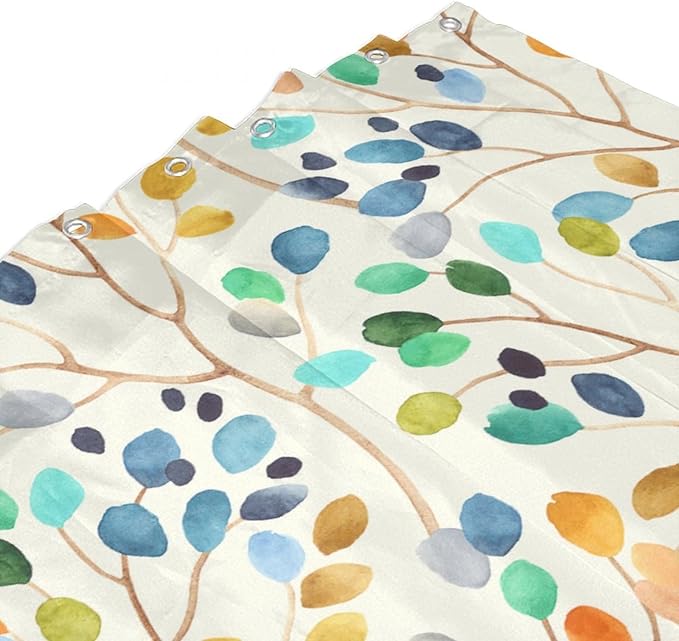 Boho Floral Shower Curtain, Spring Colorful Botanical Flower Leaves Bohemian Fabric Shower Curtain Set with 12 Hooks, Bathroom Bathtub Decor Cloth Curtain 66x72 Inches(168x183cm), Style-11