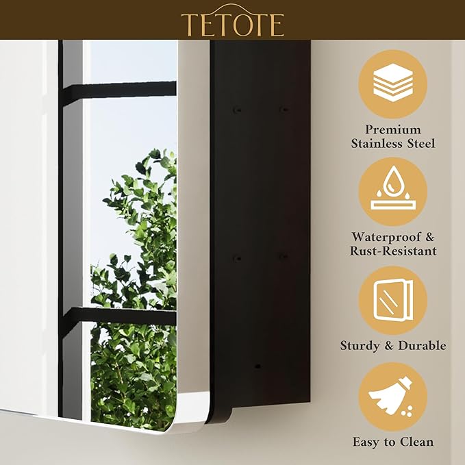 TETOTE 24 X 32 Medicine Cabinet Mirror Polished Chrome Stainless Steel Framed Bathroom Mirror Cabinet with Adjustable Shelves Recessed Mounted/Surface Mounted Medicine Cabinet with Mirror